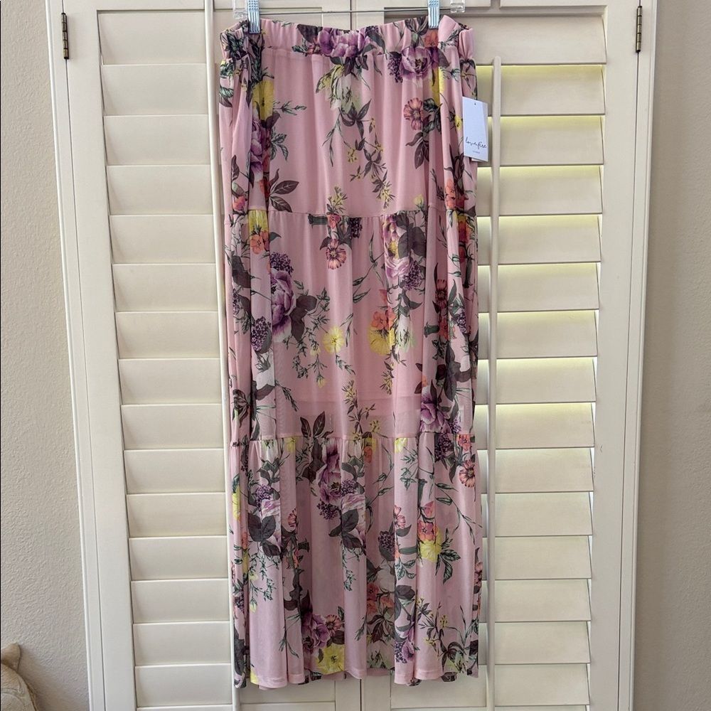 love, Fire Floral Maxi Skirt in Pink and Purple